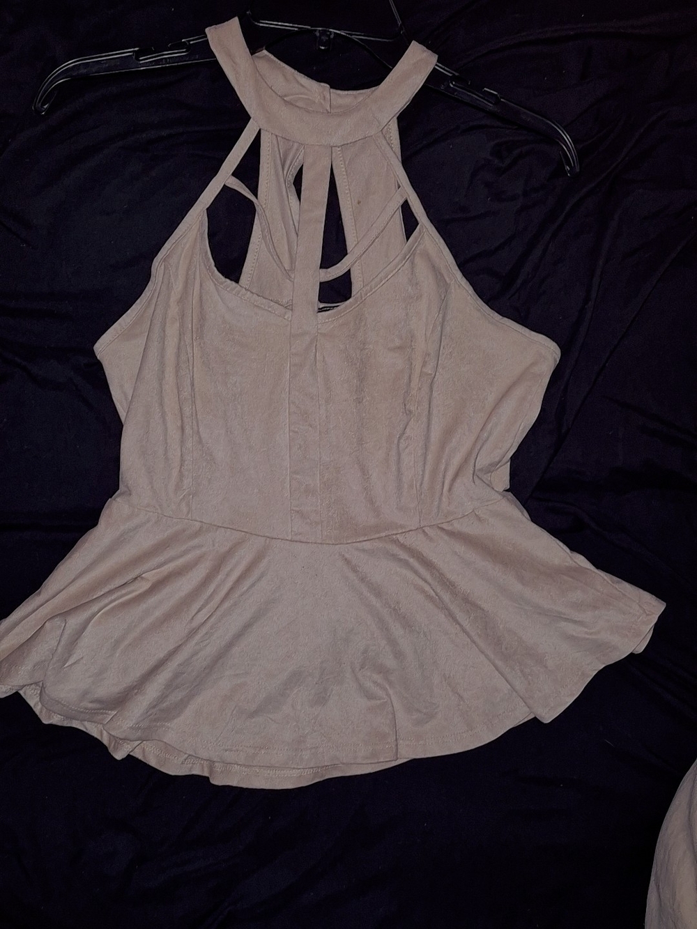 Sleeveless Halter Peplum Camisole in Taupe